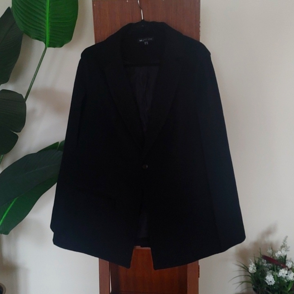 Mynt 1792 Plus Size 2X Womens Cape Vest Black Sleeveless Wool Blend 1 Button
